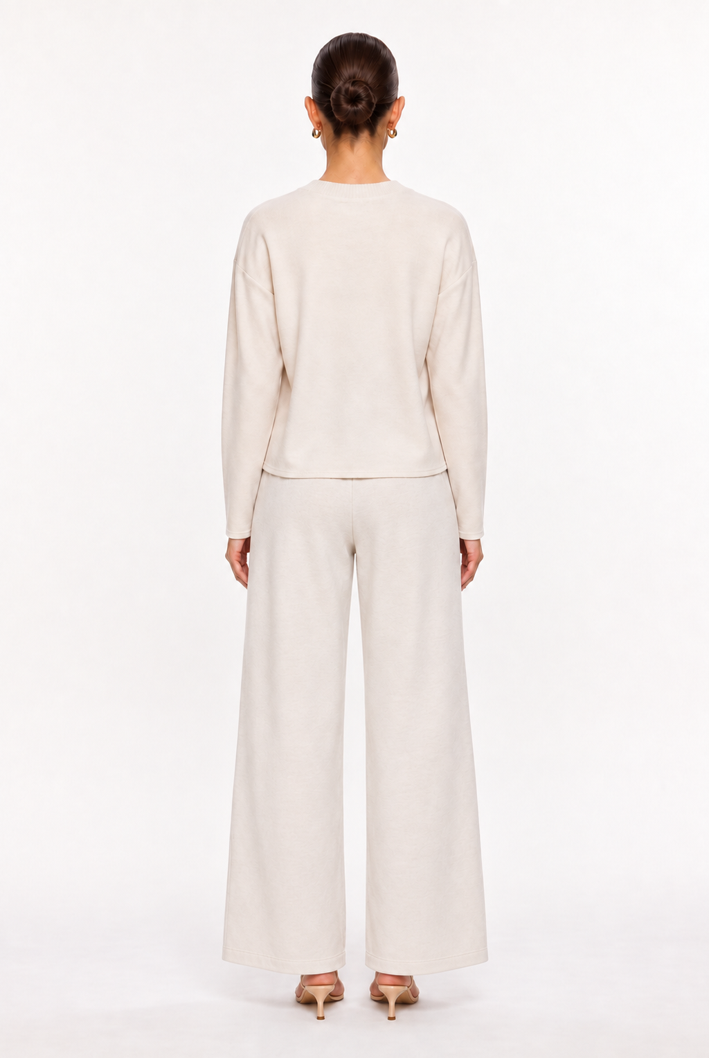 LIGHT BEIGE SOFT-KNIT TOP & PANTS SET - back view